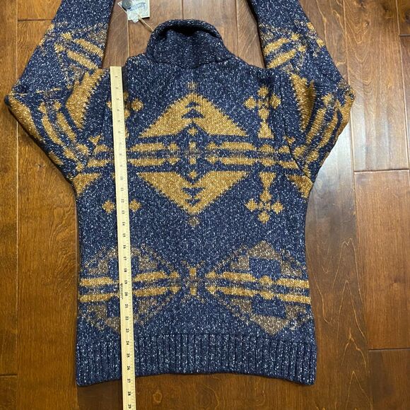 Schott NYC Prescott Southwestern NWT Cardigan Sweater Yak Wool Blue Tan Men's M - Picture 10 of 10